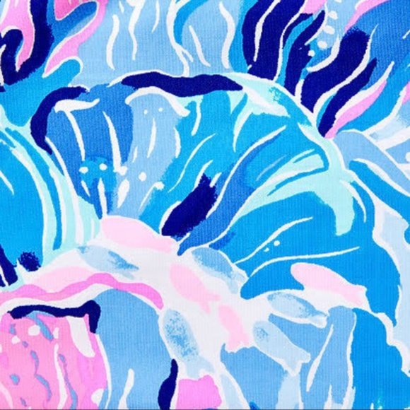 LILLY PULITZER Emiko Tankini Saltwater Blue Shade Seekers UPF 50 Ruffle Swimsuit - Picture 3 of 12